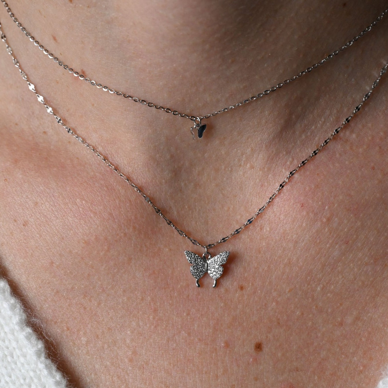 Double Necklace Small Butterflies Rose Gold