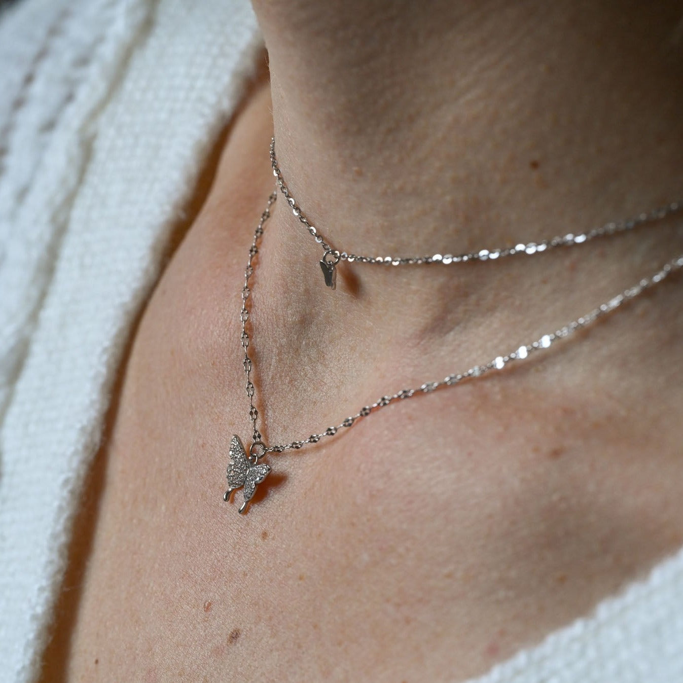 Double Necklace Small Butterflies Rose Gold