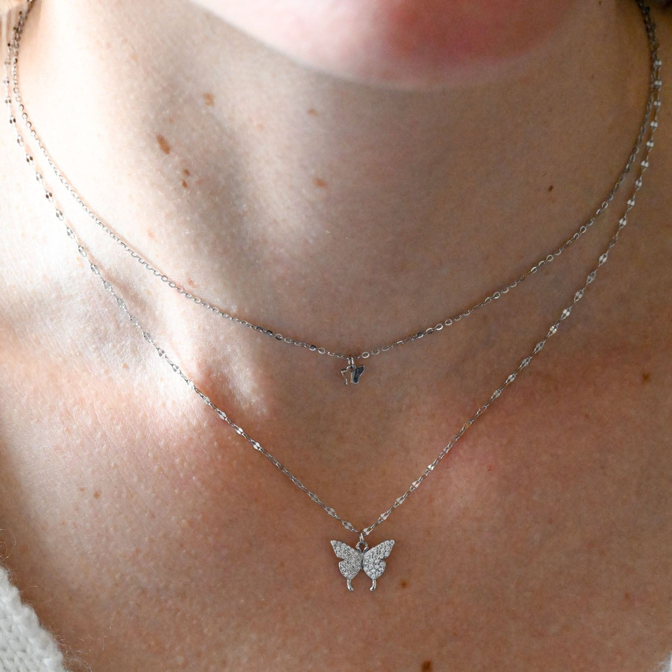 Double Necklace Small Butterflies Rose Gold