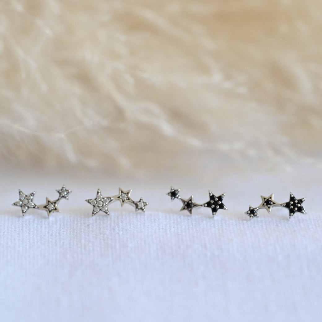 Minimalist stud earrings 3 stars, 925 silver, rose gold