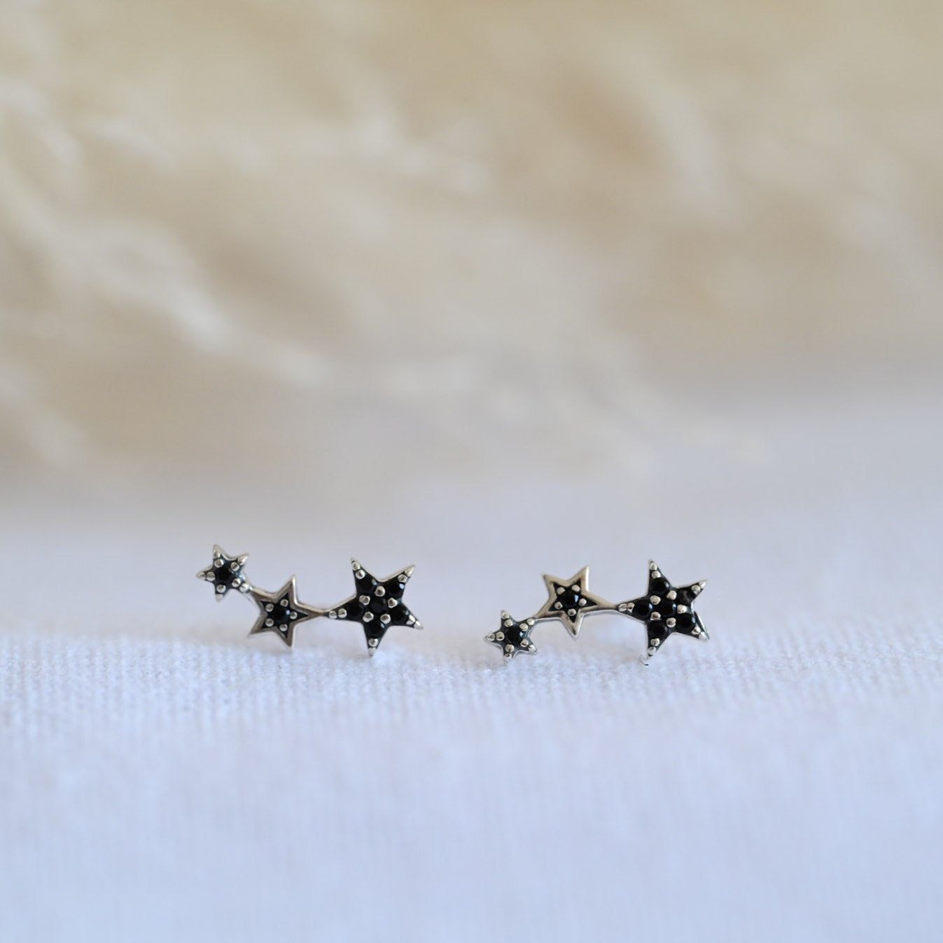 Minimalist stud earrings 3 stars, 925 silver, rose gold