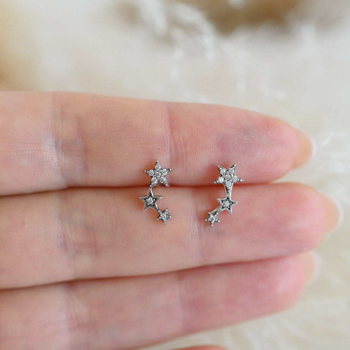 Minimalist stud earrings 3 stars, 925 silver, rose gold