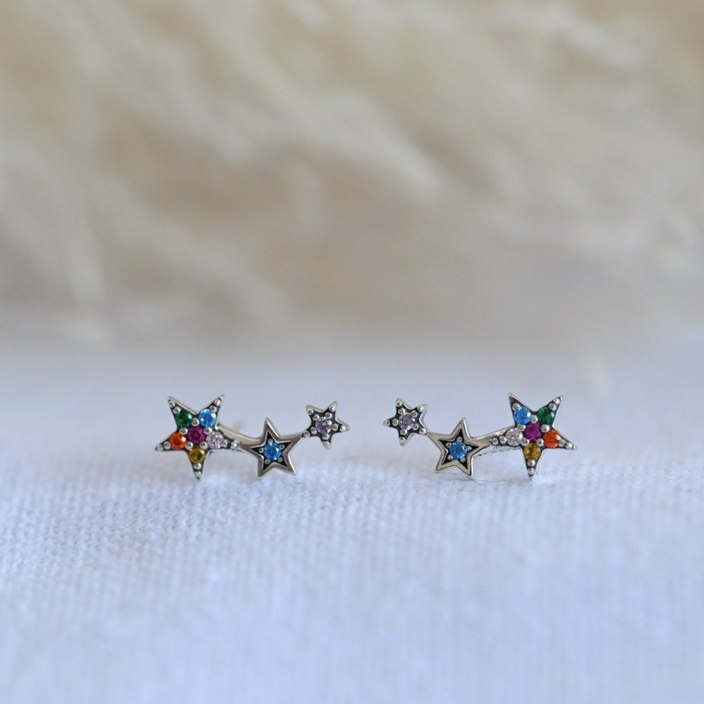 Minimalist stud earrings 3 stars, 925 silver, rose gold