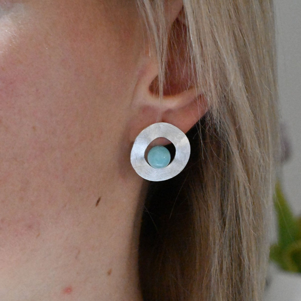 Retro circle earrings Amazonite