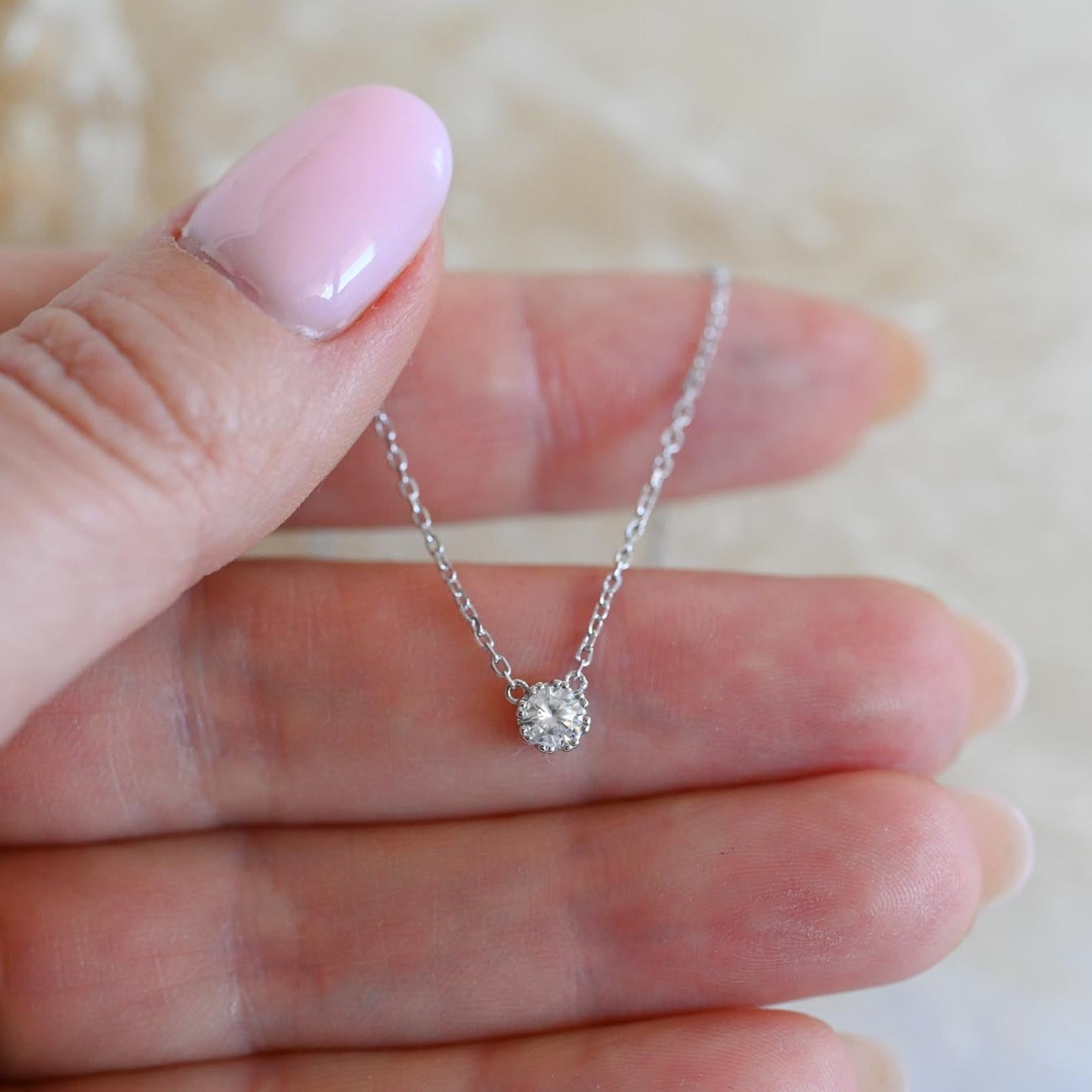 Minimalist delicate necklace with zircon pendant