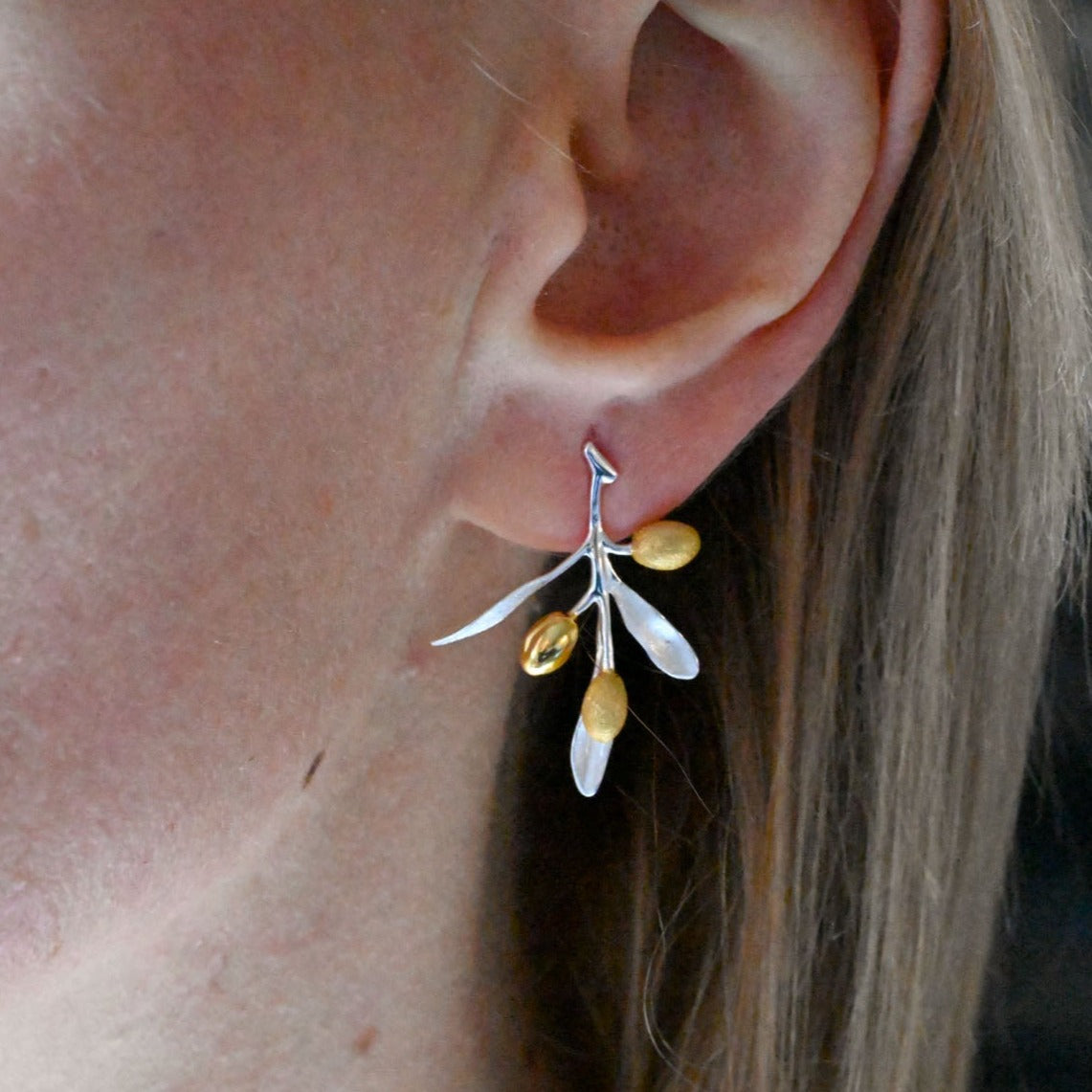 Handmade olive branch earrings