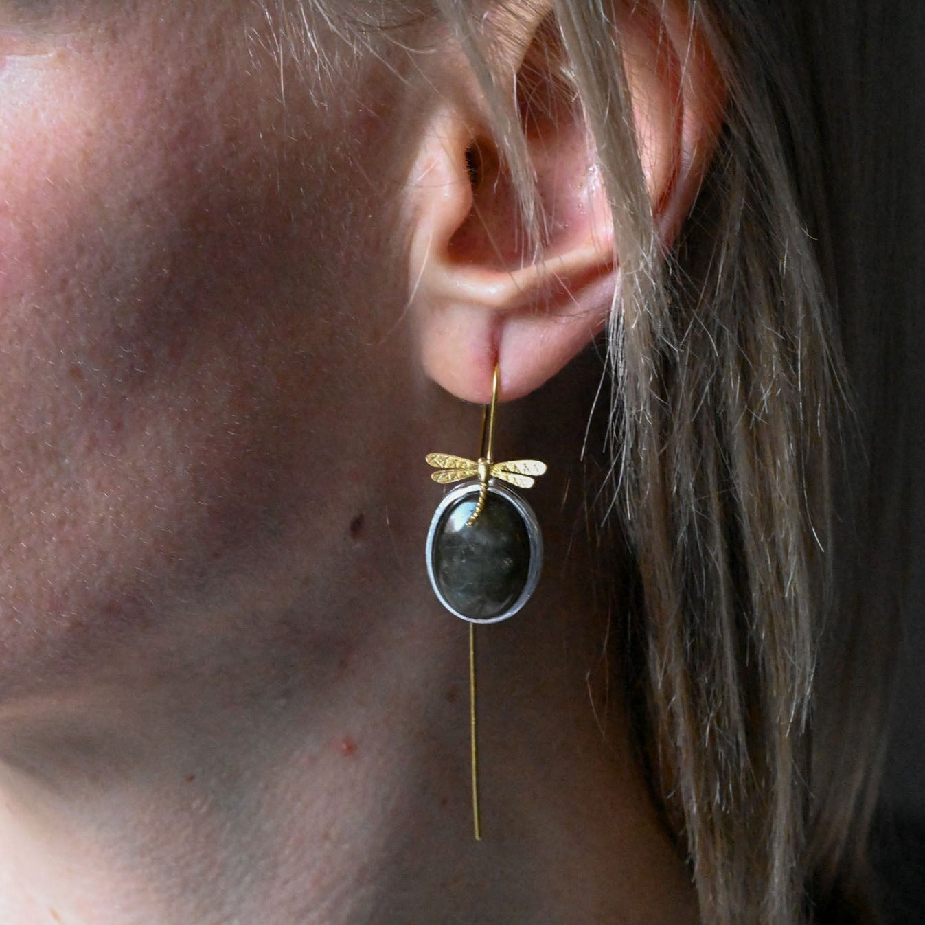 Handmade hanging earrings natural labradorite