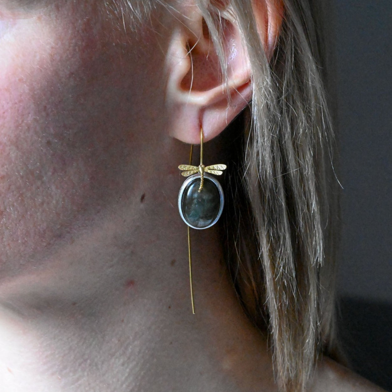 Handmade hanging earrings natural labradorite