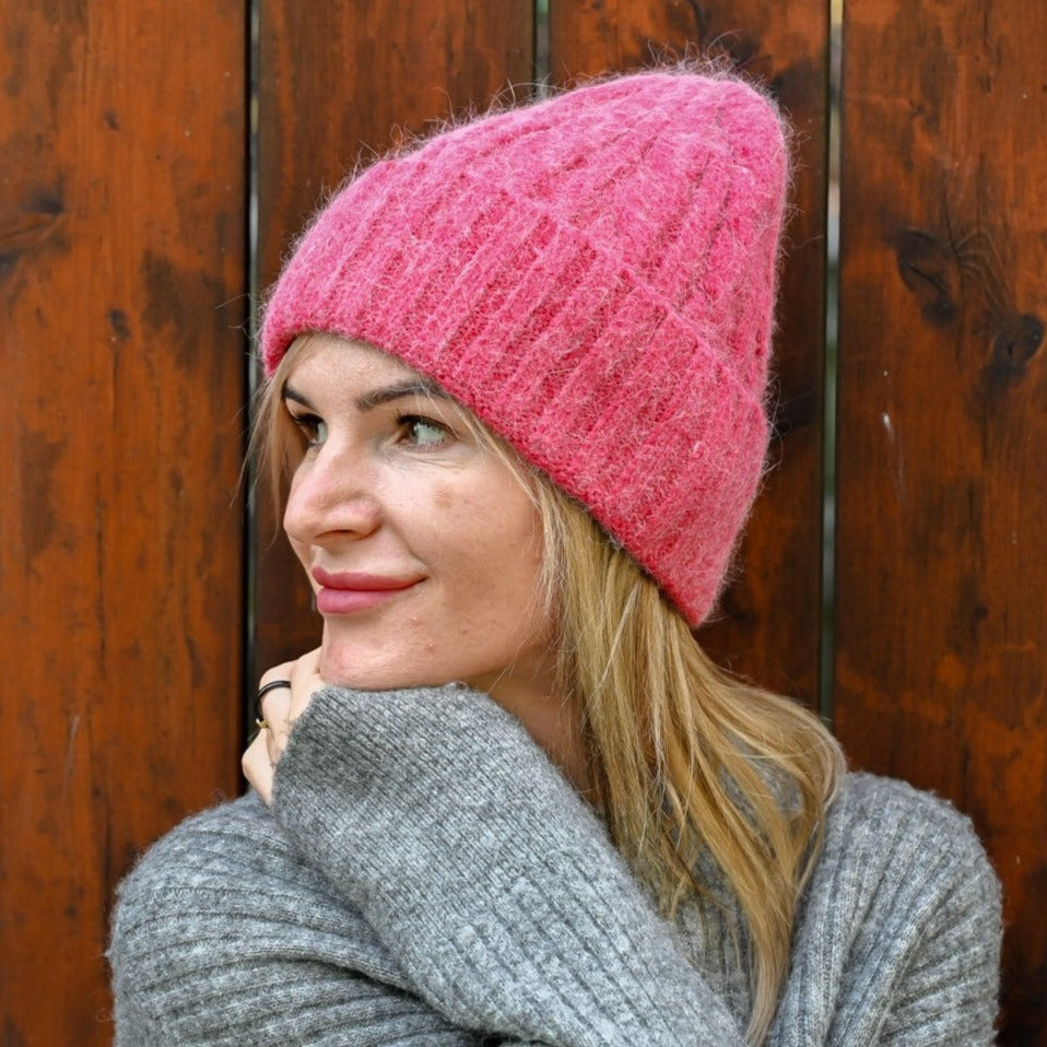 Warm fluffy Angora Beanie, yellow, mint, brick red, white, blue, brown, black