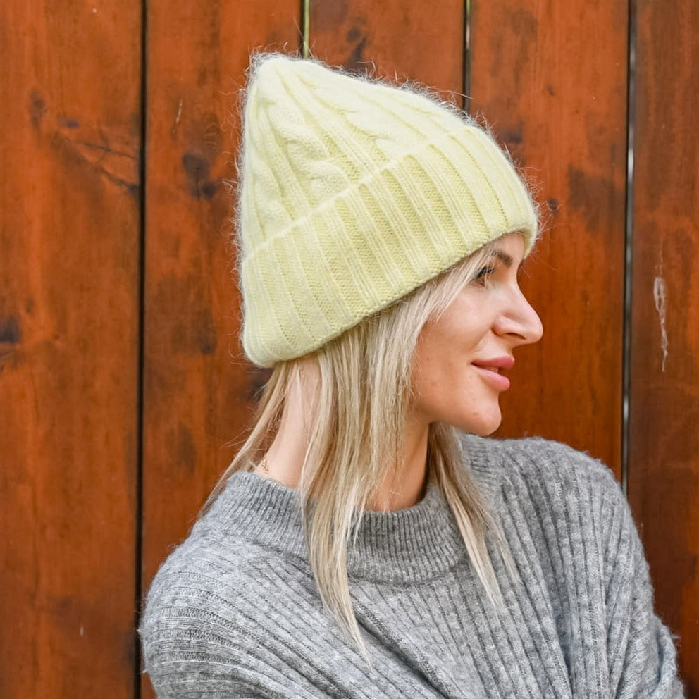 Warm fluffy Angora Beanie, yellow, mint, brick red, white, blue, brown, black