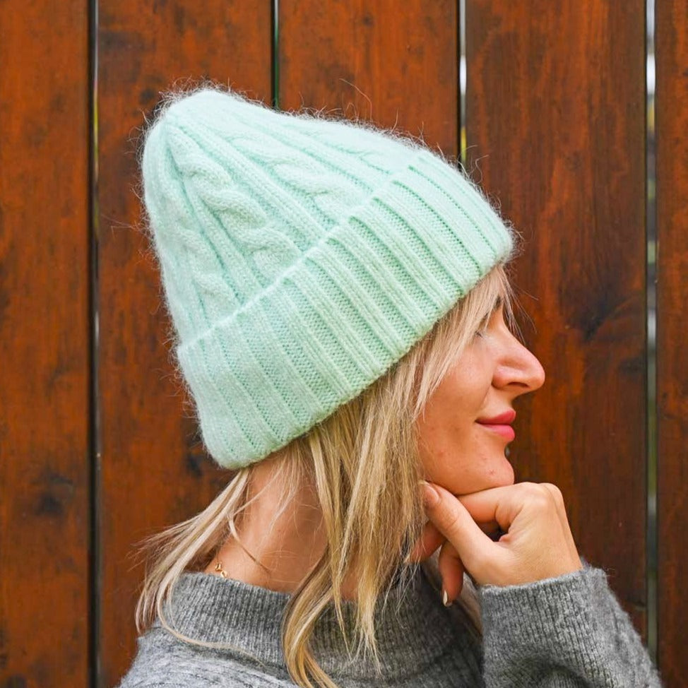 Warm fluffy Angora Beanie, yellow, mint, brick red, white, blue, brown, black