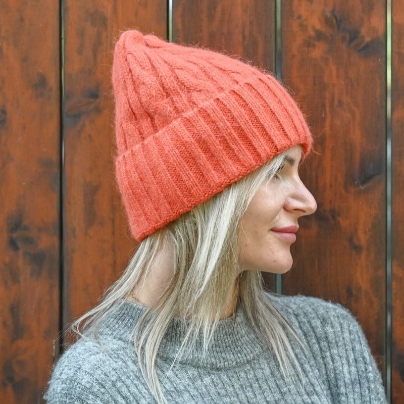 Warm fluffy Angora Beanie, yellow, mint, brick red, white, blue, brown, black