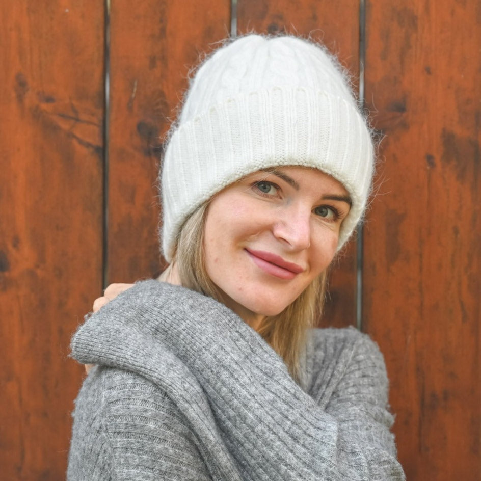 Warm fluffy Angora Beanie, yellow, mint, brick red, white, blue, brown, black