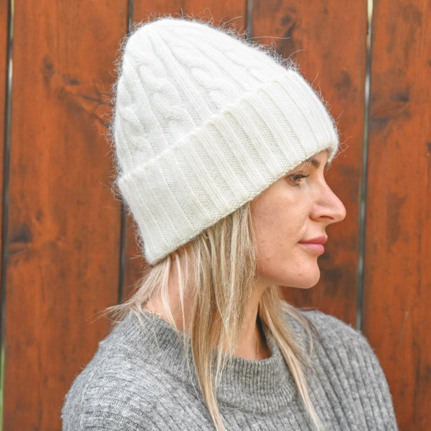 Warm fluffy Angora Beanie, yellow, mint, brick red, white, blue, brown, black