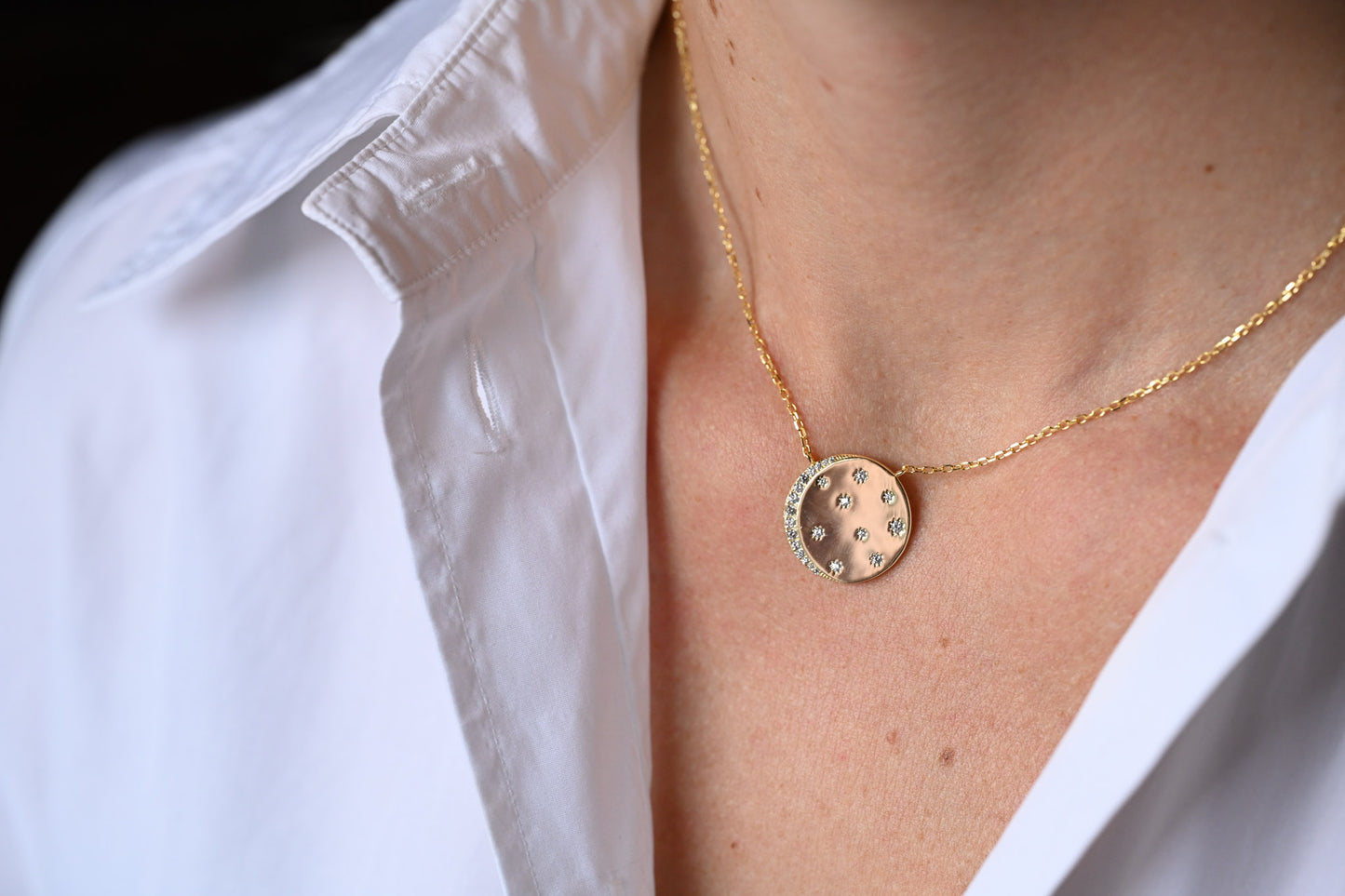 Halskette Mond und Sterne "Du bist mein Universum" mit Gravur, 925er Silber, 14K Gold