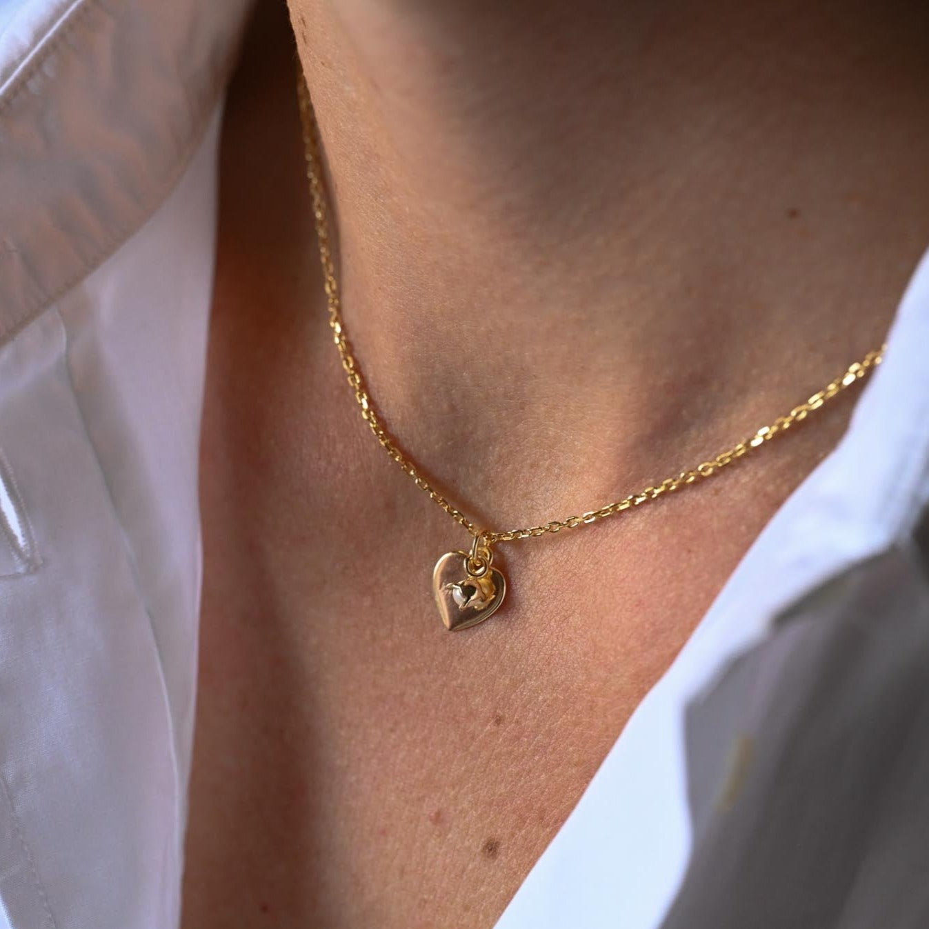Necklace Heart and Pearl, Engraving "I love you" 925 Silver, 14K Gold