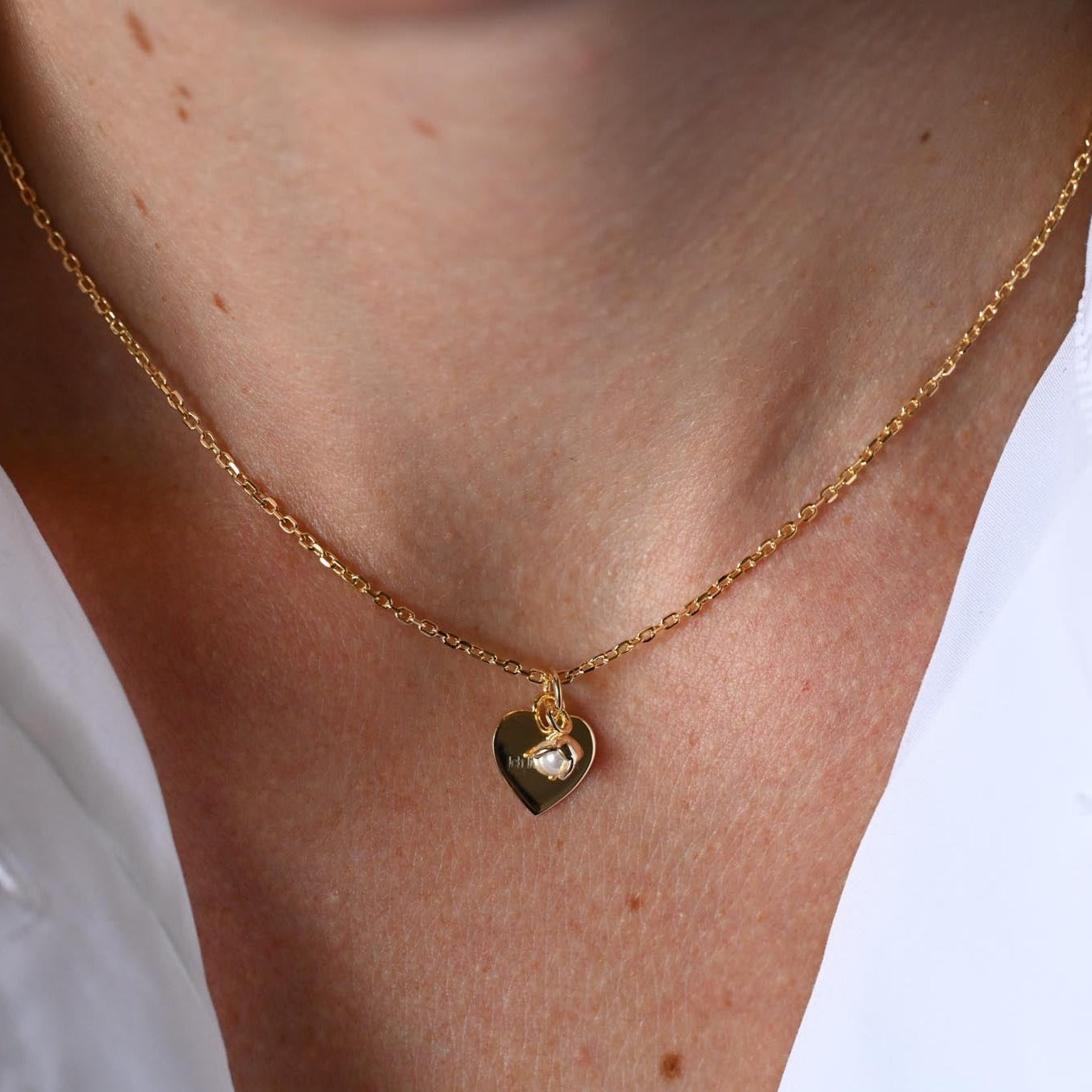 Necklace Heart and Pearl, Engraving "I love you" 925 Silver, 14K Gold