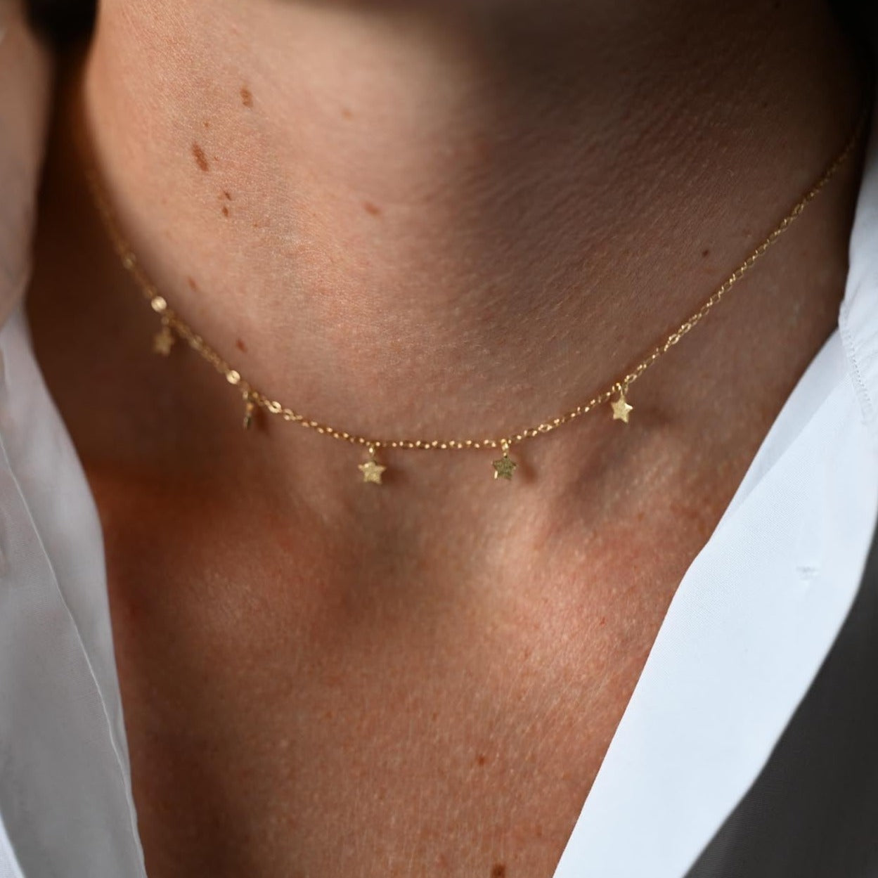 Necklace Choker with small stars, 925 silver, 14K gold