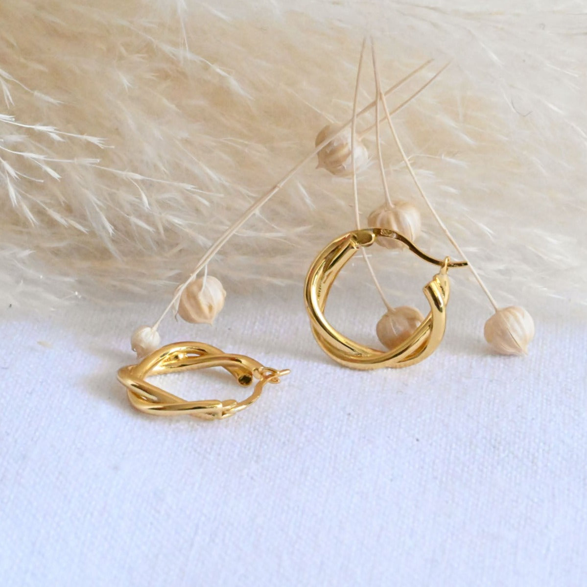 Braided geometric hoop earrings gold