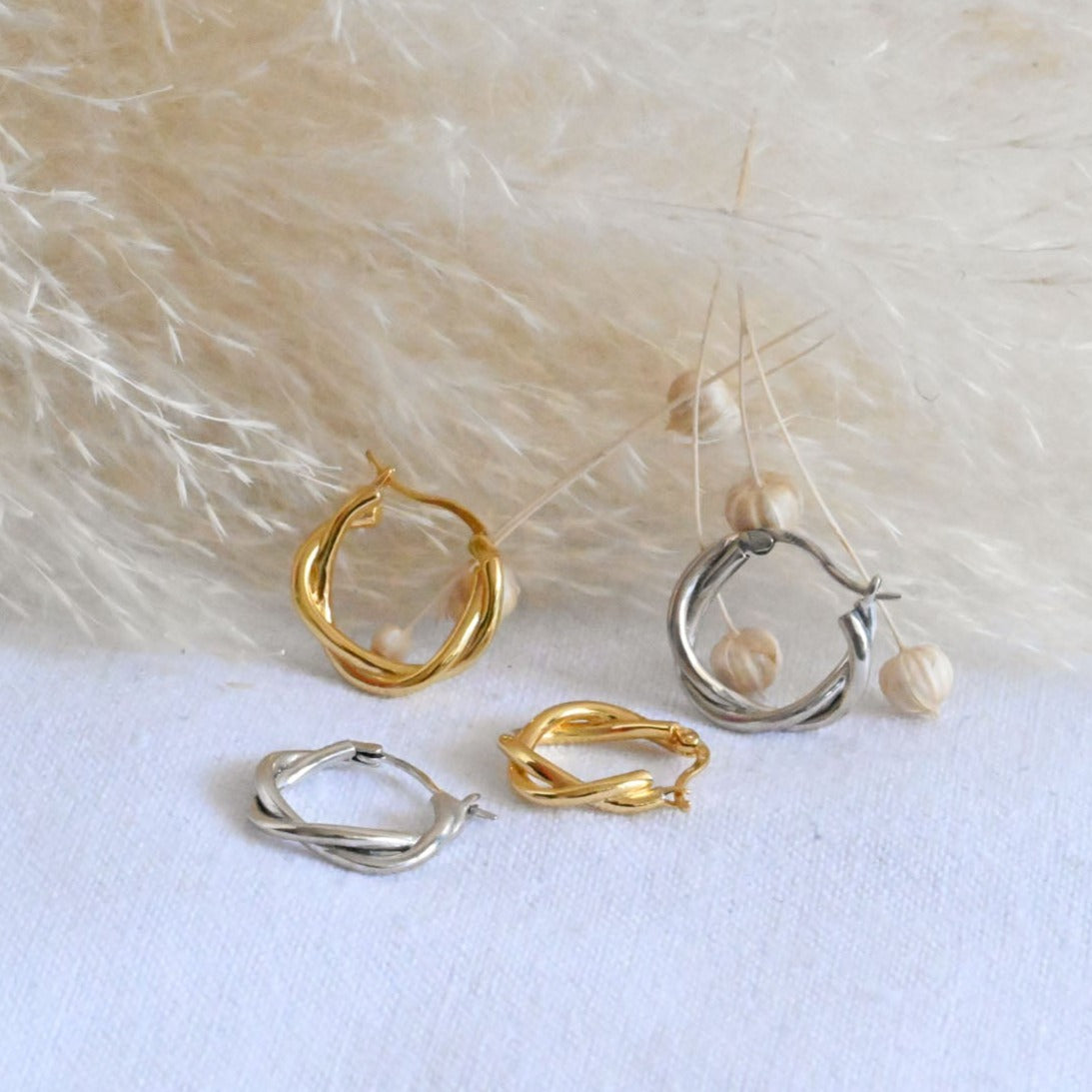 Braided geometric hoop earrings gold