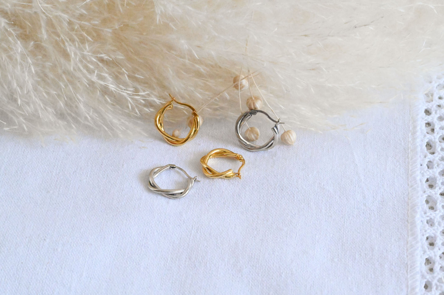 Braided geometric hoop earrings gold