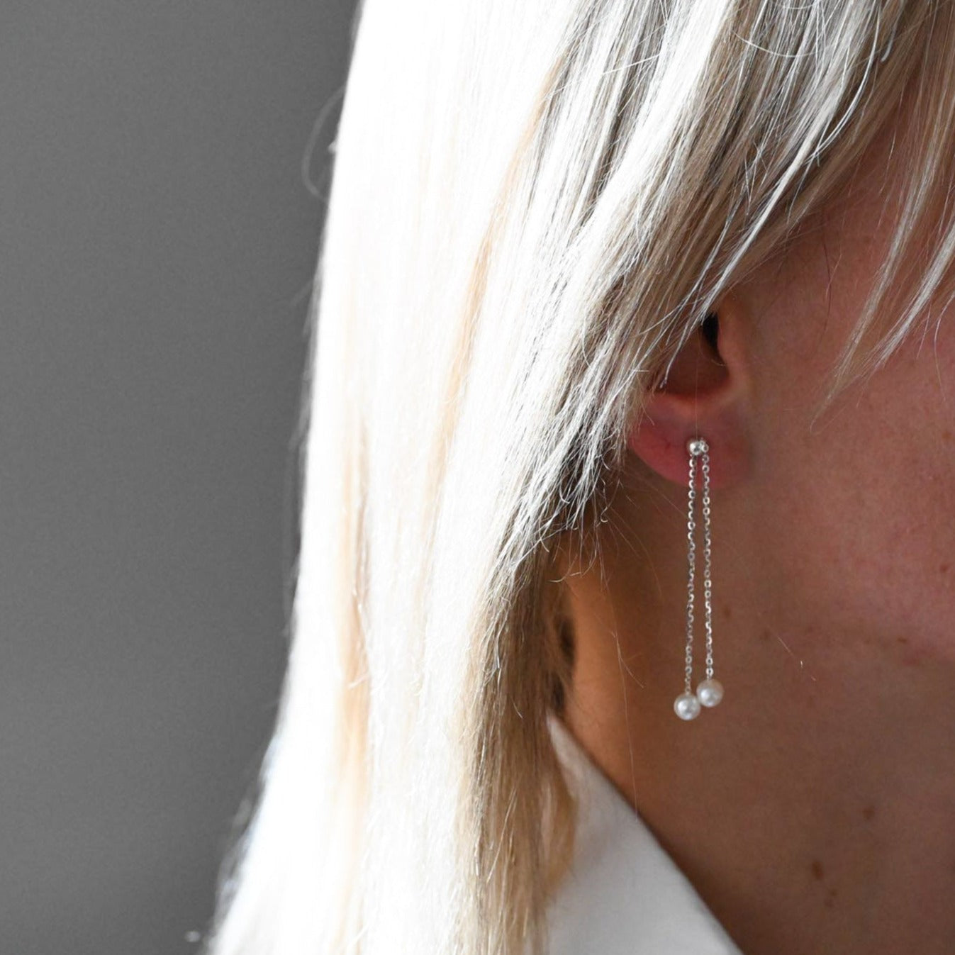 Handmade adjustable chain earrings, freshwater pearls, 925 silver