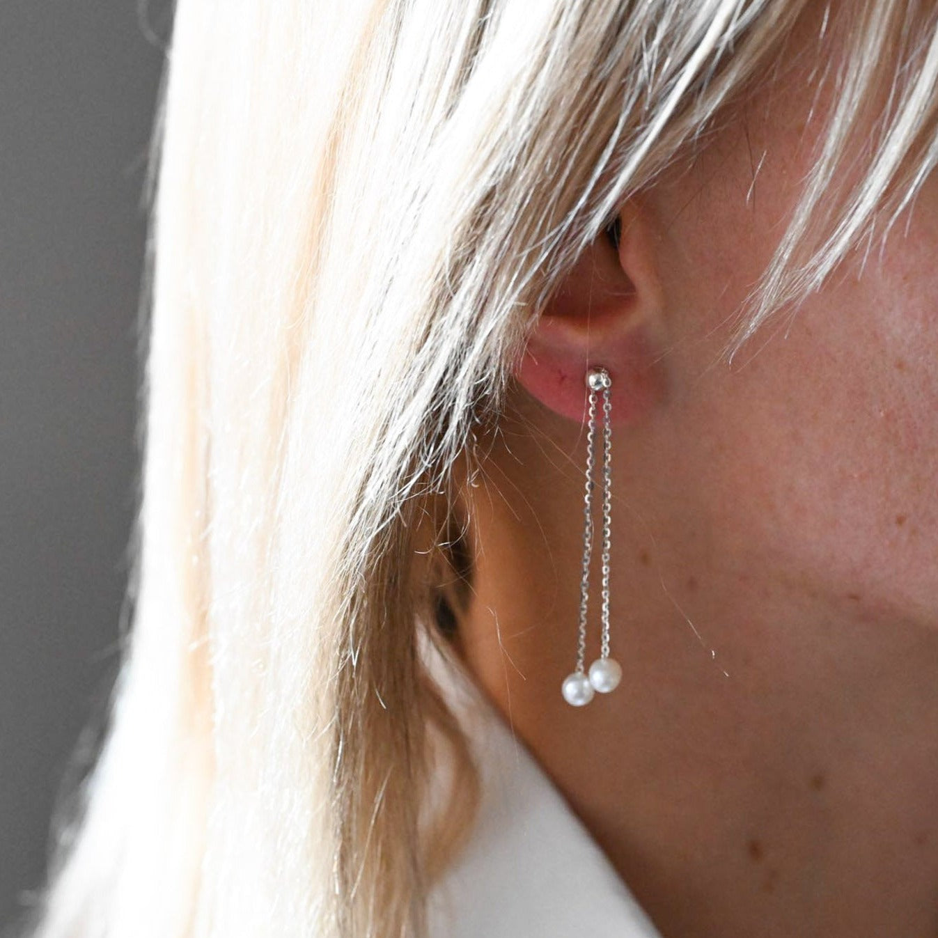Handmade adjustable chain earrings, freshwater pearls, 925 silver