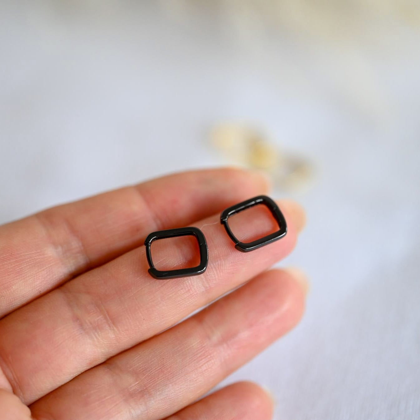 Modern Small Rectangle Hoop Earrings, 925 Silver, 18K Gold