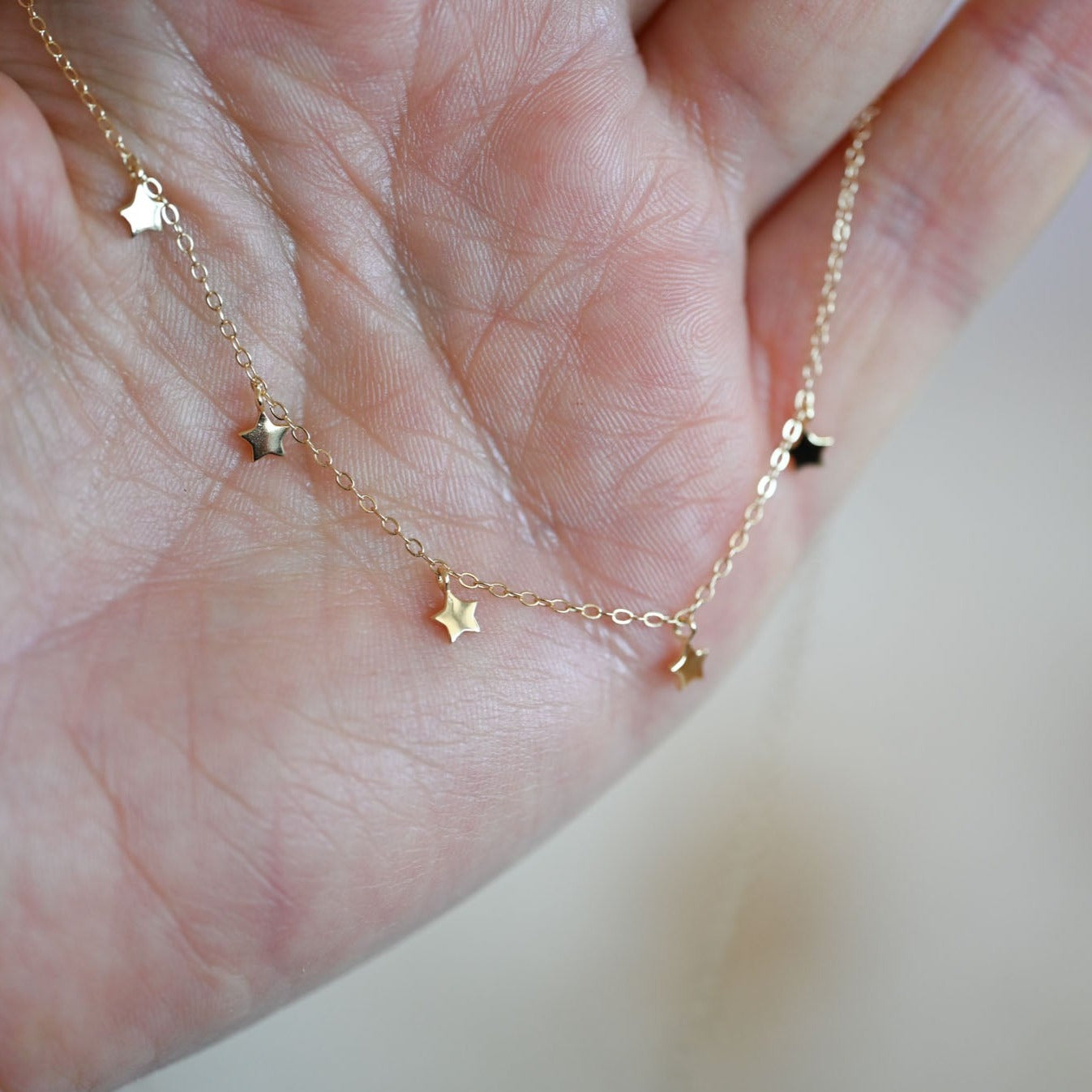 Necklace Choker with small stars, 925 silver, 14K gold