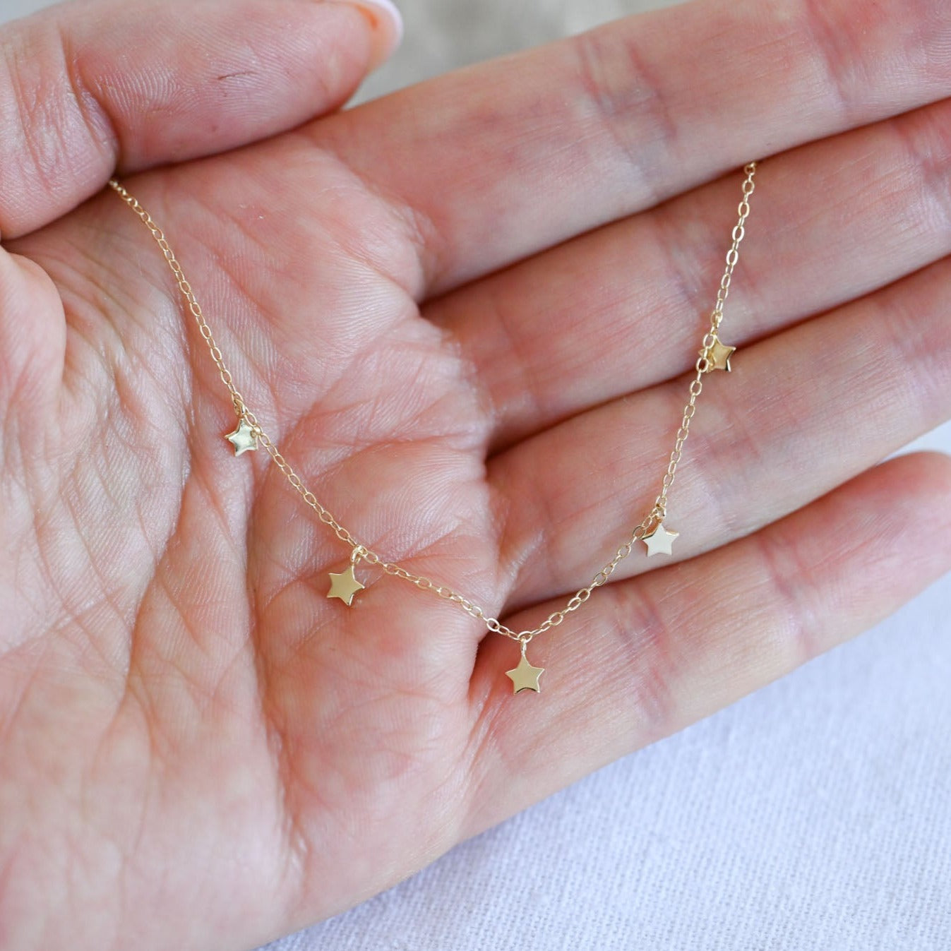 Necklace Choker with small stars, 925 silver, 14K gold