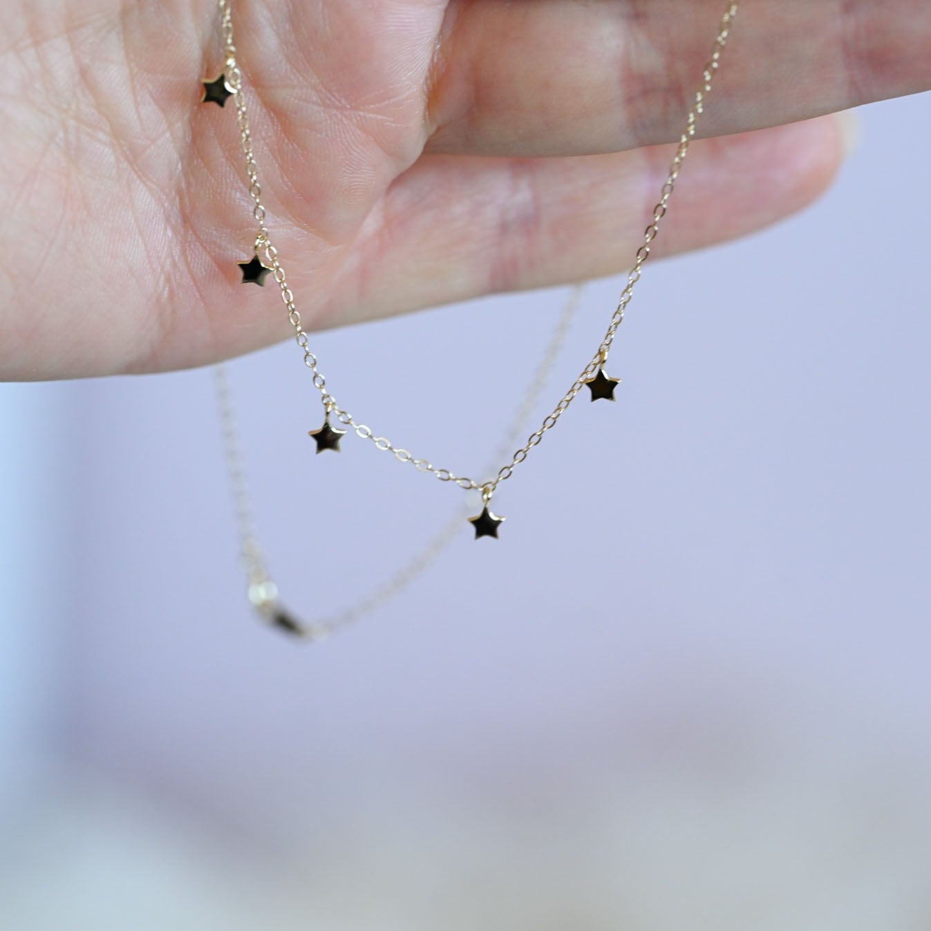 Necklace Choker with small stars, 925 silver, 14K gold