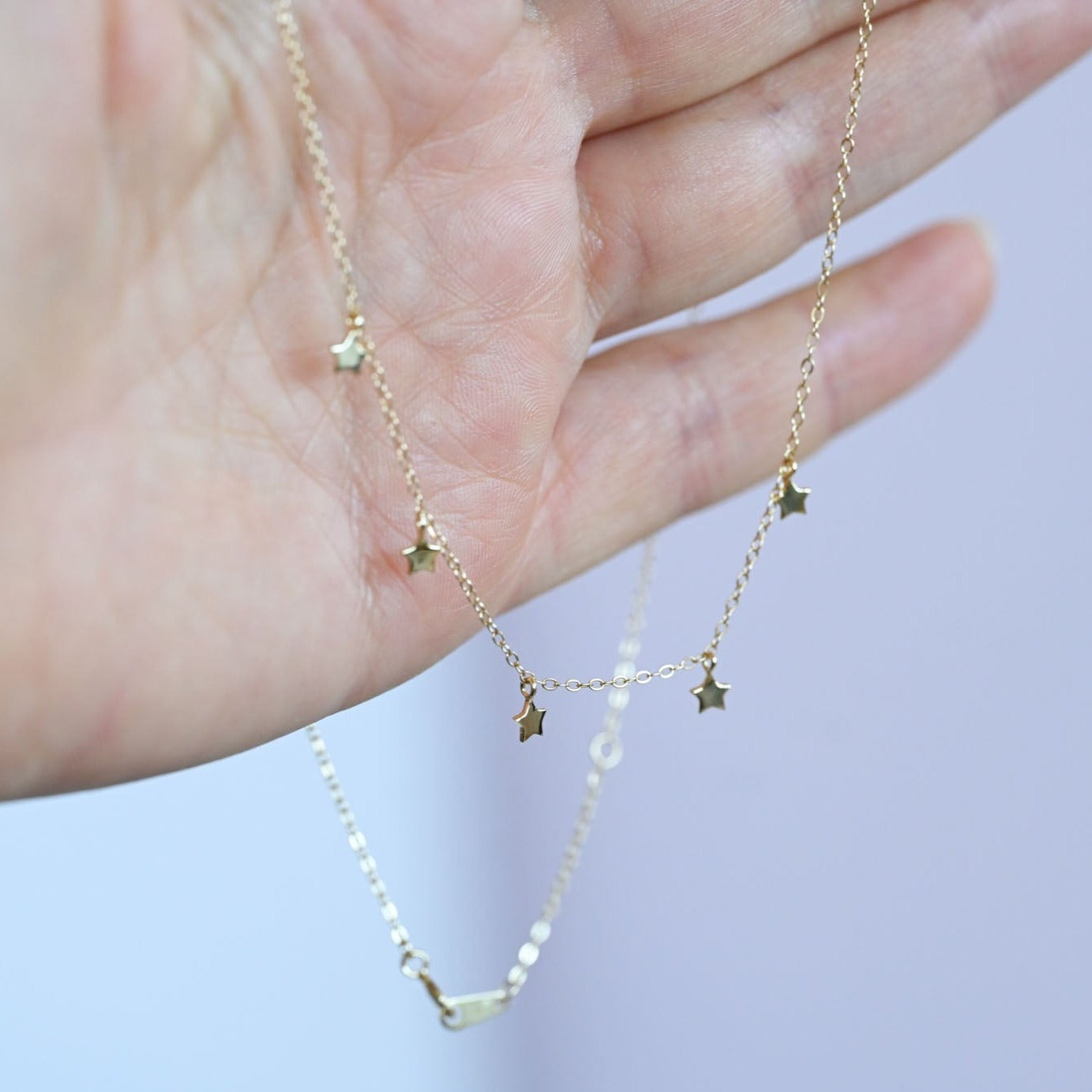 Necklace Choker with small stars, 925 silver, 14K gold
