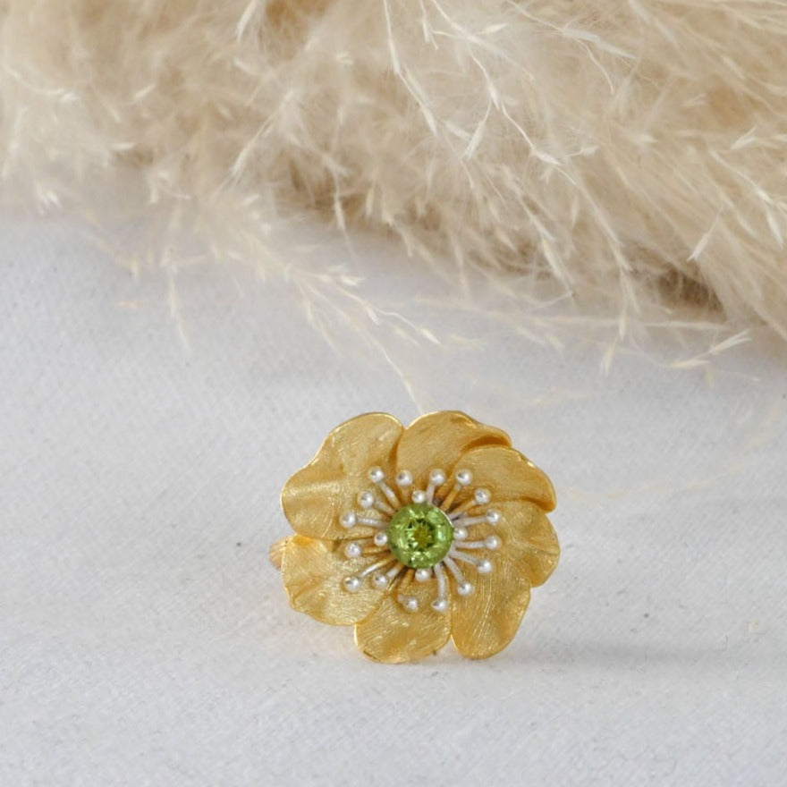 Handmade ring "Blooming Anemone" with peridot