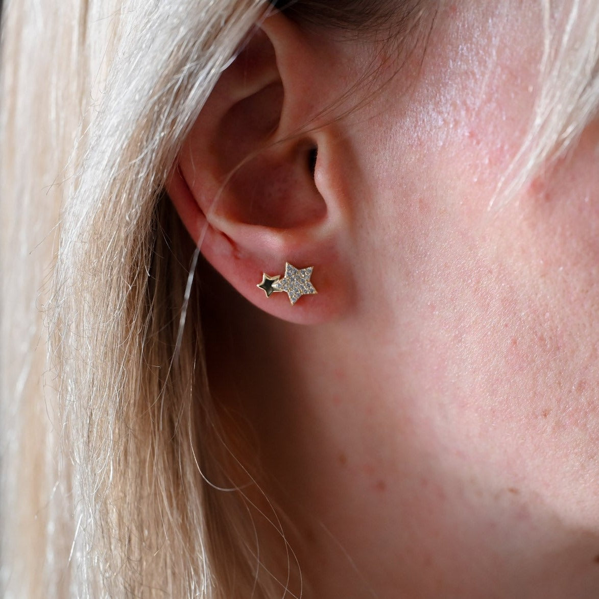 Minimalist necklace with two stars, 925 silver, 14K gold