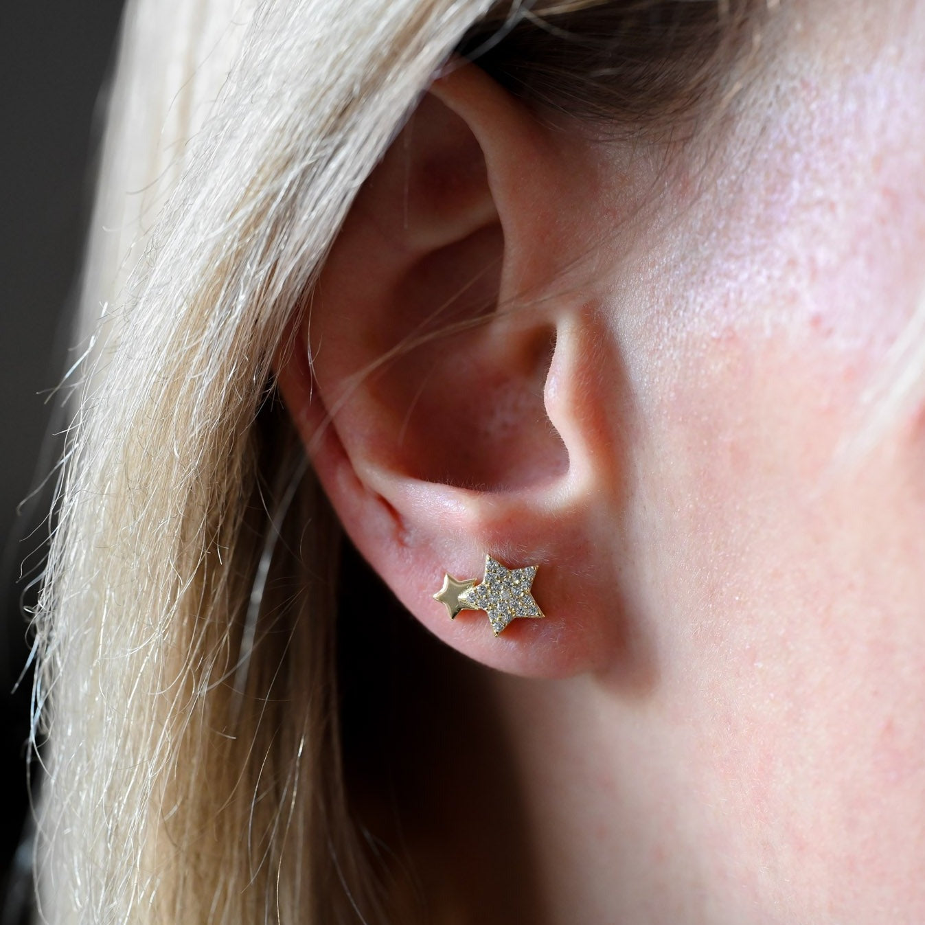 Minimalist necklace with two stars, 925 silver, 14K gold