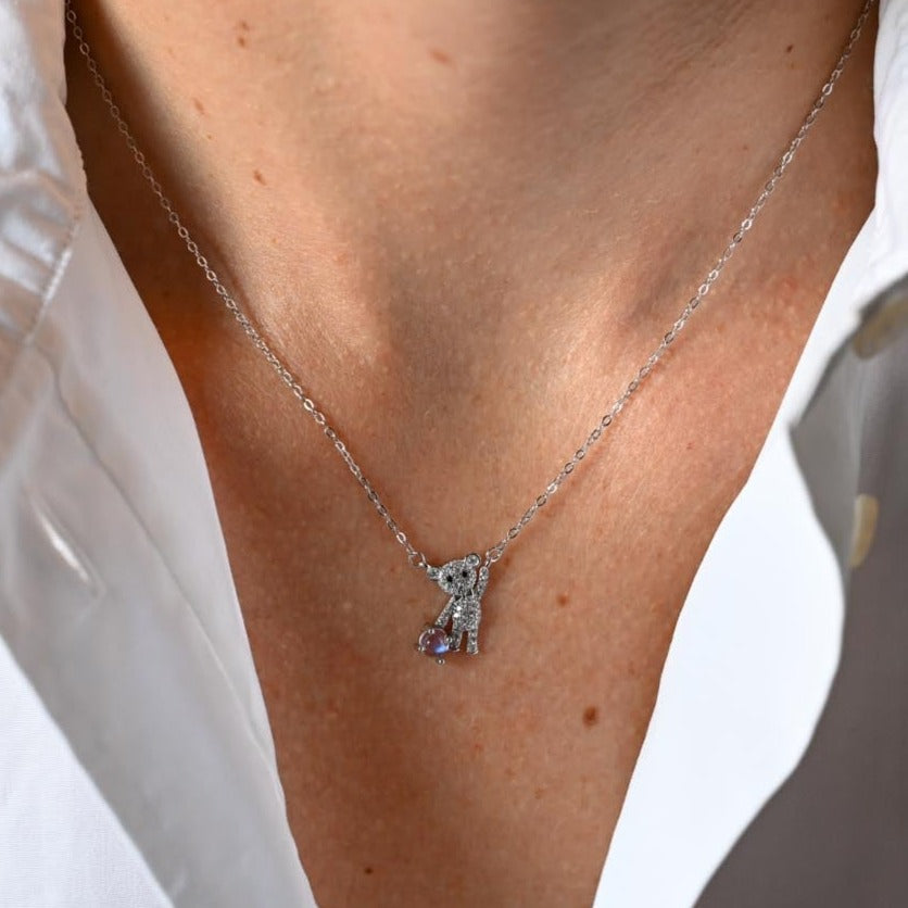 Kette mit Teddybär Anhänger Mondstein