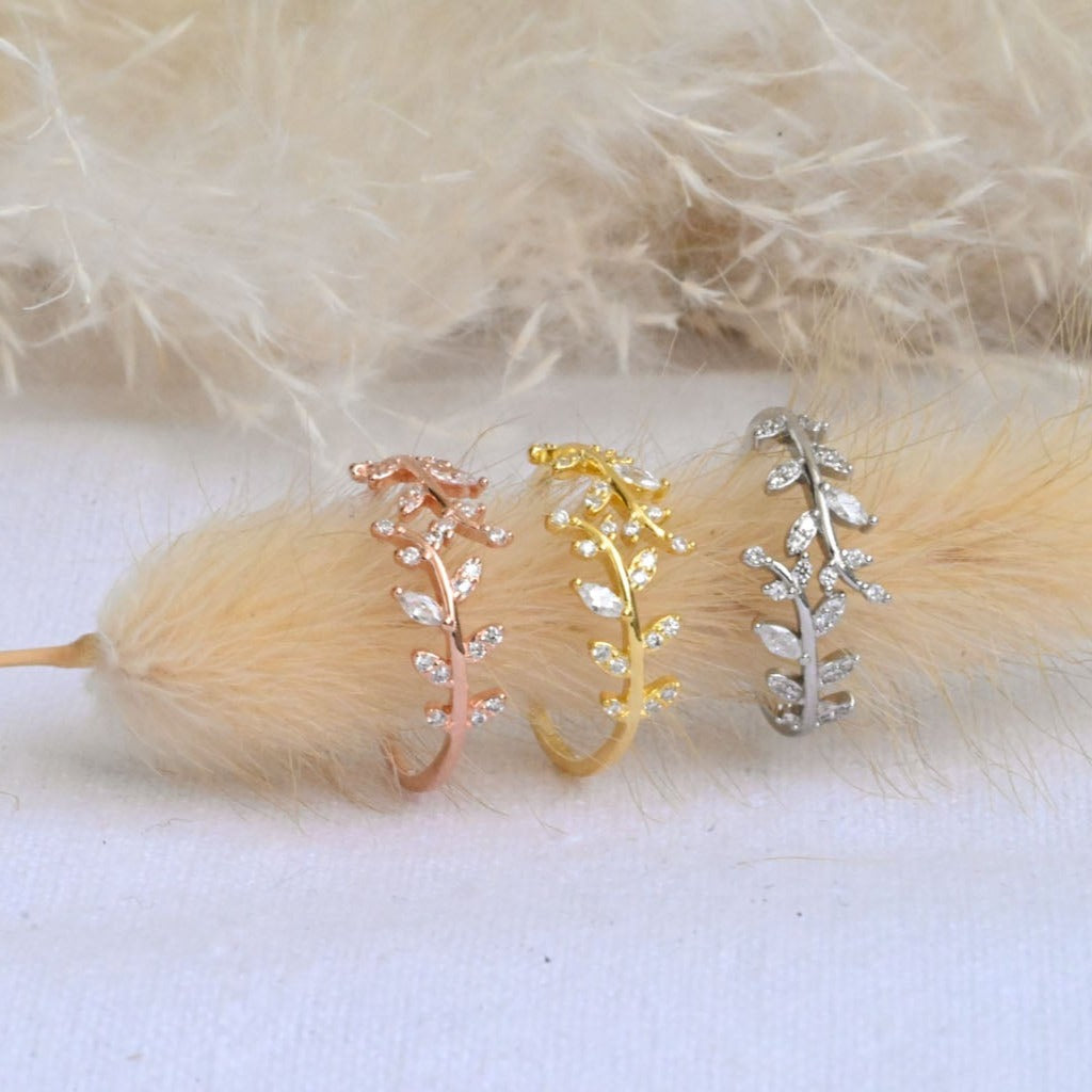 Delicate ring "Zircon Leaves"