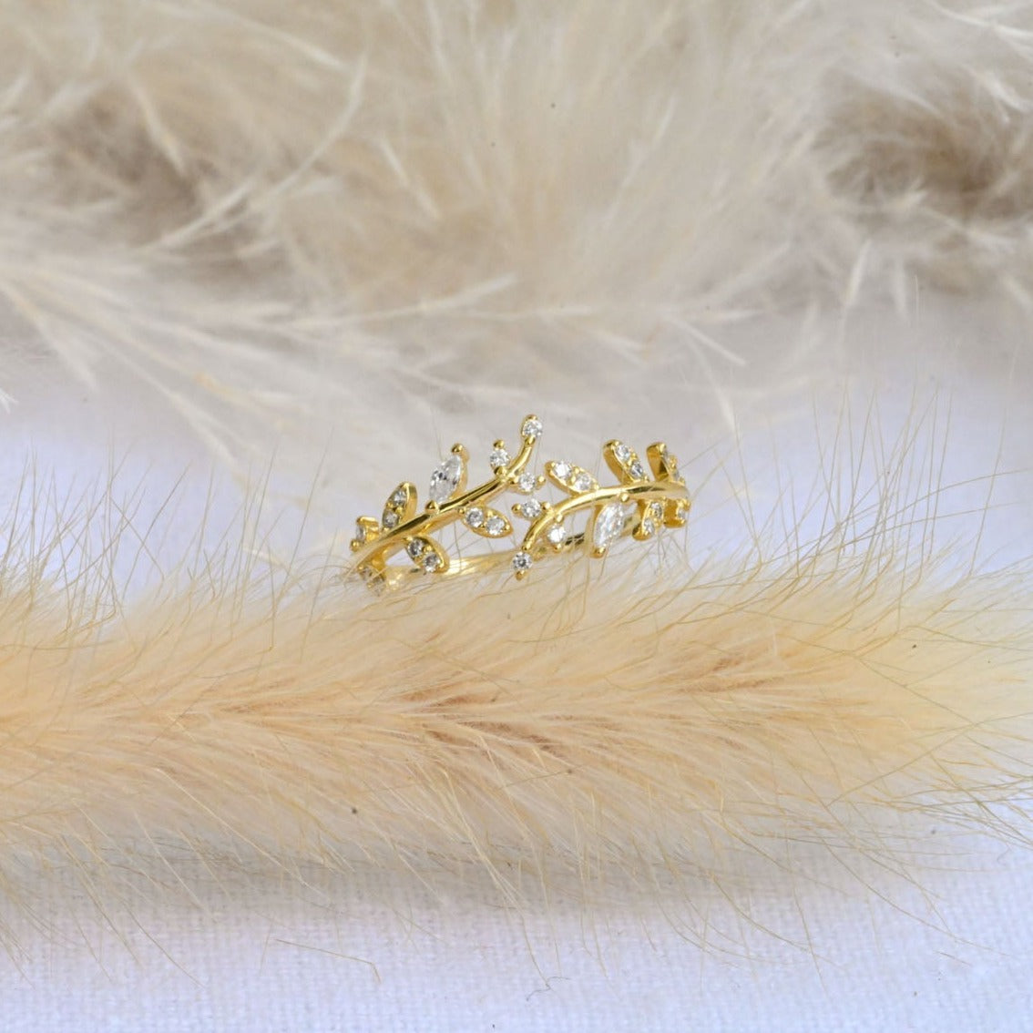 Delicate ring "Zircon Leaves"