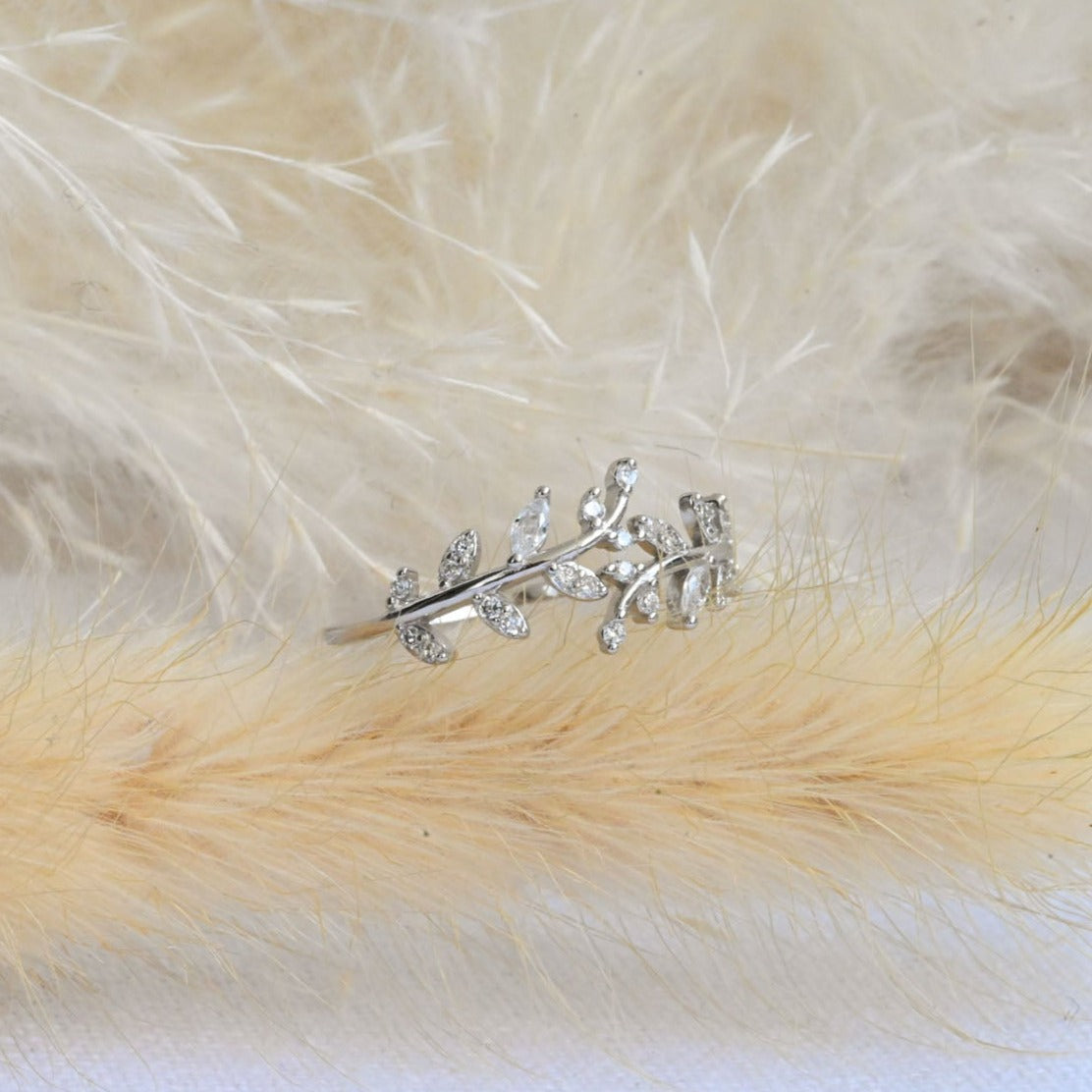 Delicate ring "Zircon Leaves"