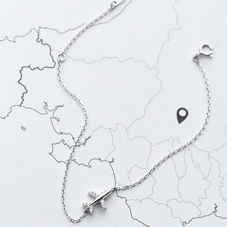 Chain bracelet "Flying Airplane" made of 925 silver, zircon