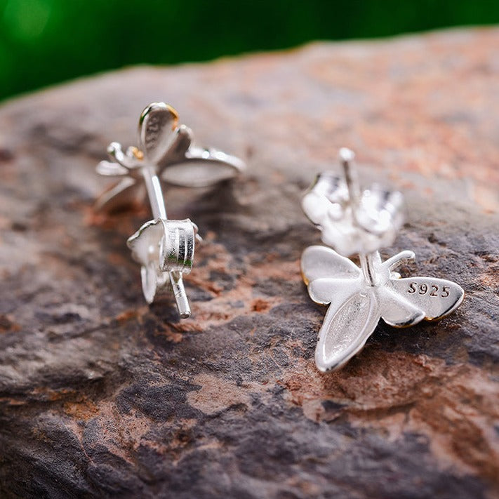 Schmuckset zierliche Ohrstecker und Halskette mit Bienen-Anhänger, 925er Silber, 18K Gold