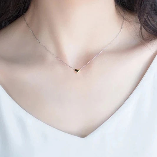 Delicate necklace with heart bicolor, 925 silver, 18K gold