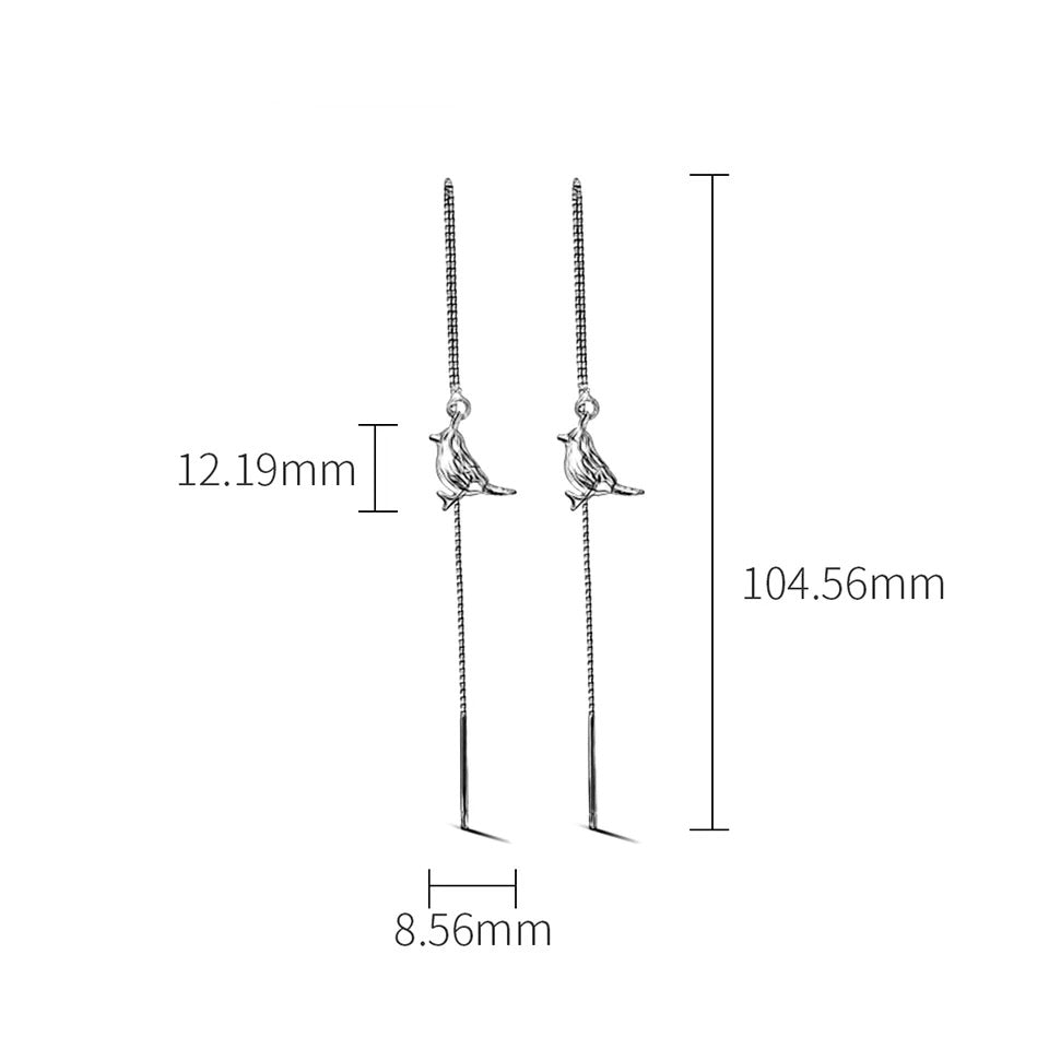 Handgefertigte Kettenohrringe mit Vogelanhänger, 925er Silber