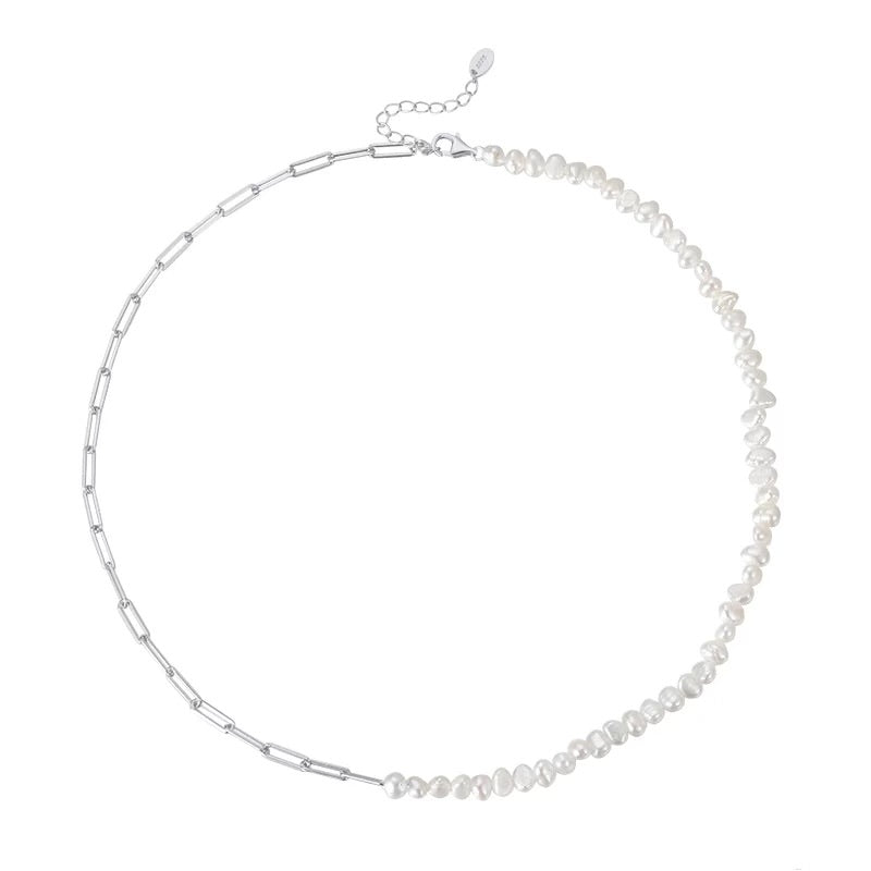 Handmade Modern Pearl Necklace and Pearl Bracelet 925 Silver 14K Gold