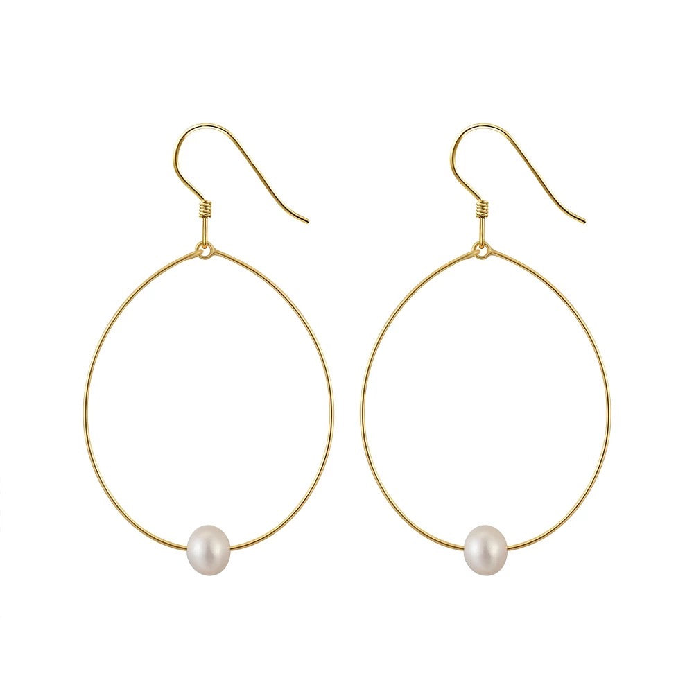 Minimalist Delicate Drop Earrings Circle and Pearl