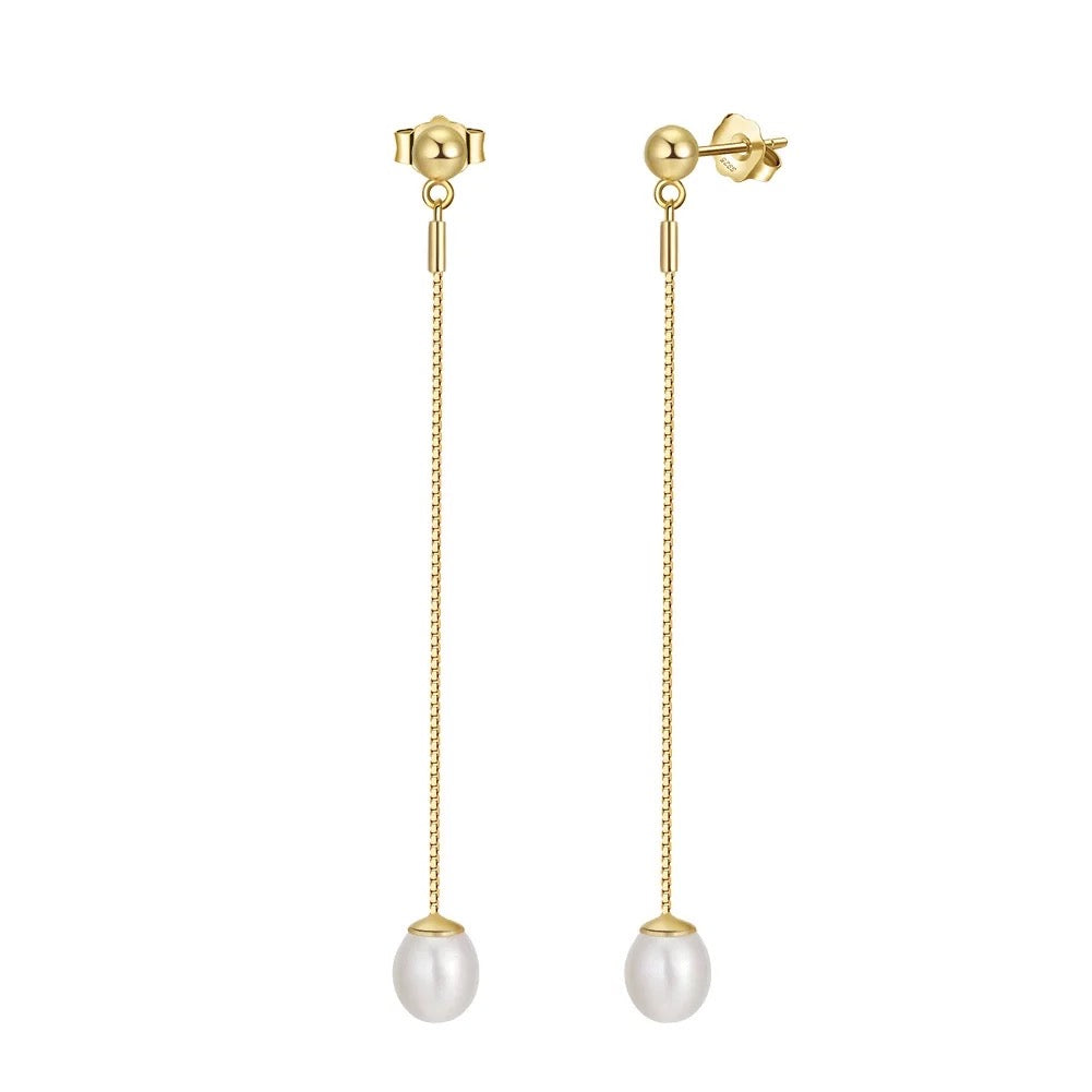 Copy of hanging earrings zircon and pearl on delicate chain