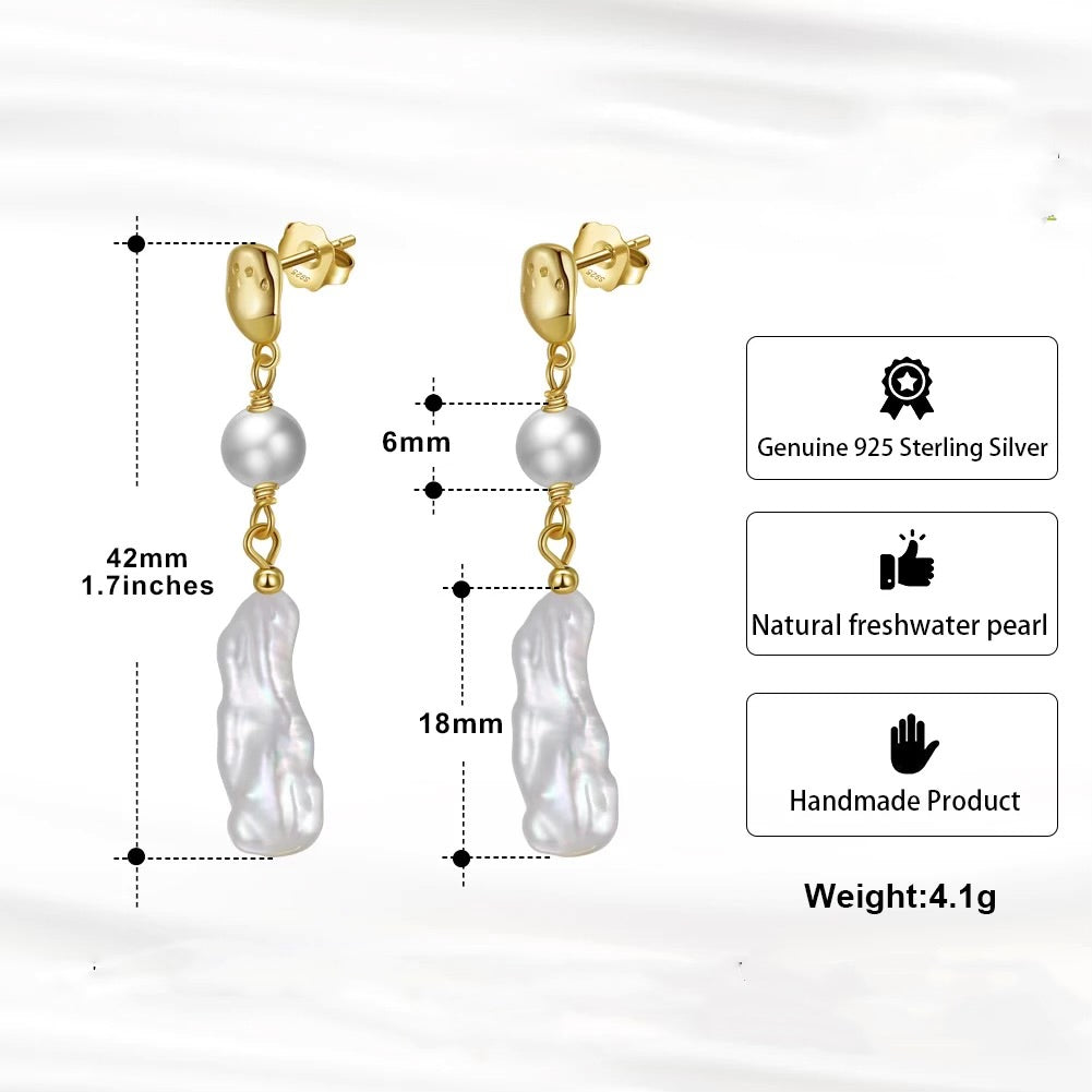 Handmade Hammered Earrings with Irregular Baroque Pearls Gold