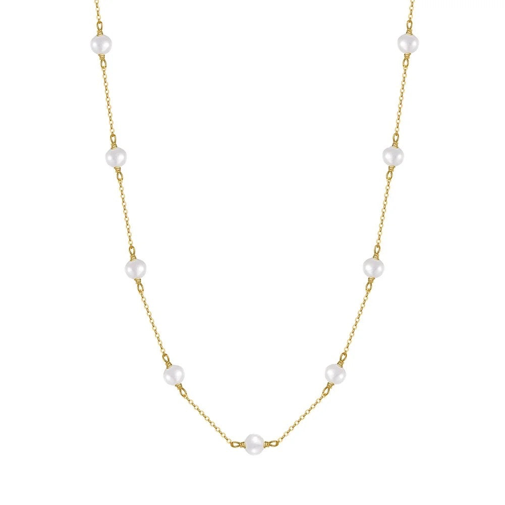 Zarte minimalistische Halskette mit 5 Süßwasserperlen, 925er Silber, 14K Gold