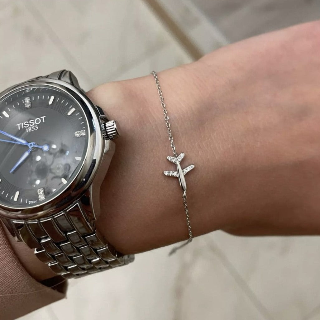 Chain bracelet "Flying Airplane" made of 925 silver, zircon