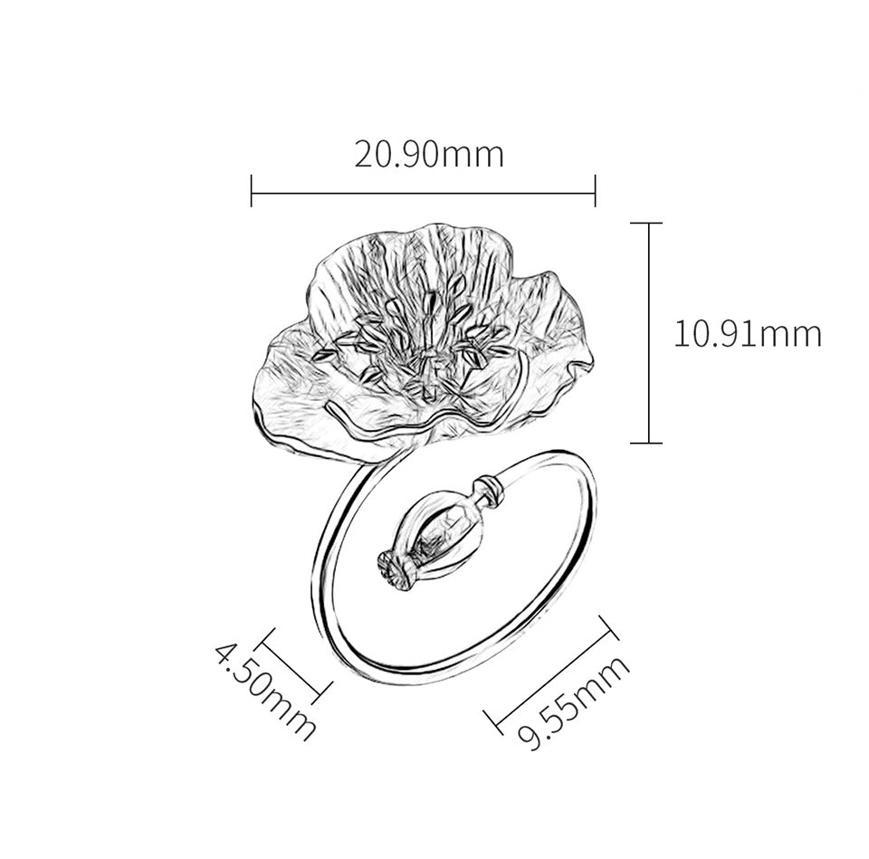 Handgefertigte Ohrringe und Ring "Blühende Mohnblume"
